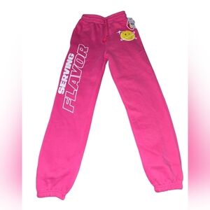 Womens Poppi Bright Pink Joggers with Fun Print, XXS, NWT!!!!